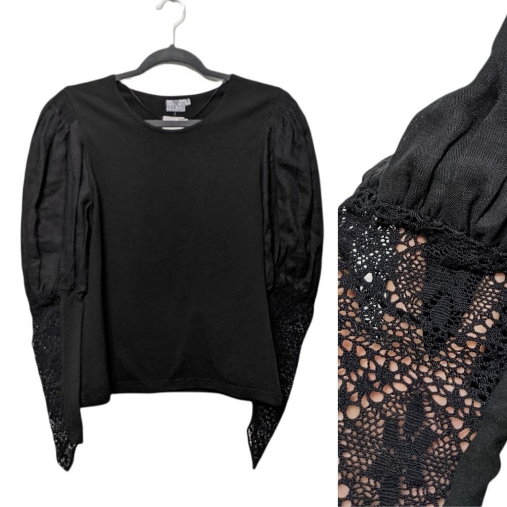 NWT HESS FRACKMANN Linen Crochet Puff Sleeve Top 8